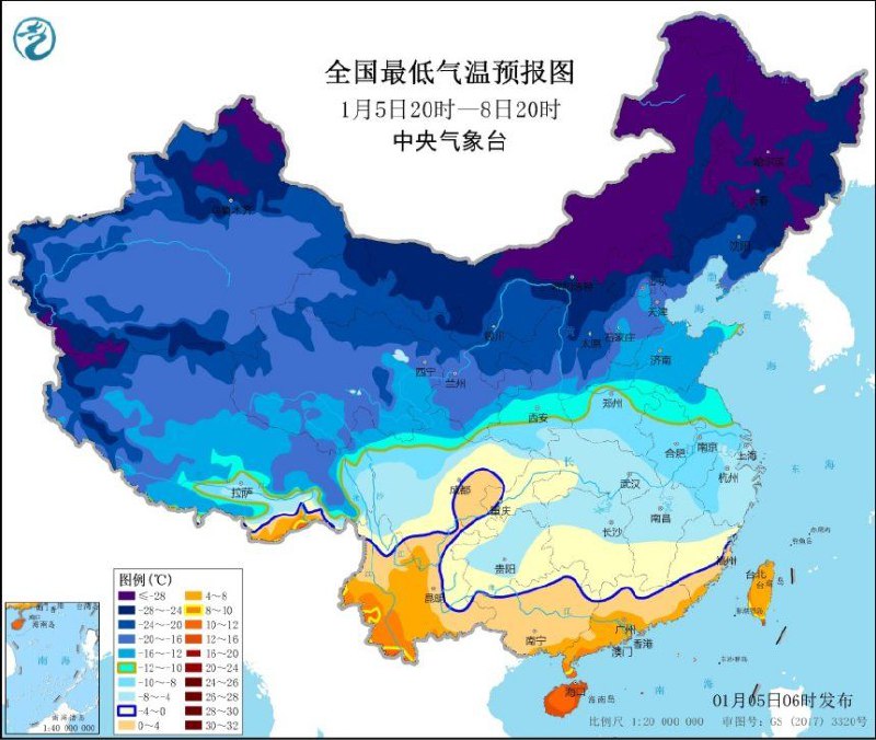 中央气象台1月5日06时发布寒潮蓝色预警