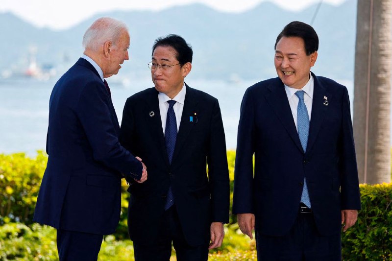 美日韩三国领导人18日在美国戴维营举行峰会