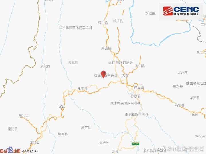中国地震台网正式测定，05月19日20时05分在云南大理州漾濞县（北纬25.66度，东经99.92度）发生4.4级地震，震源深度8千米
