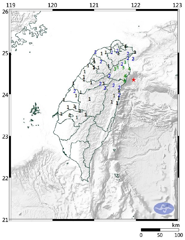 台湾宜兰县东部海域在上午6时31分发生5.2级地震，震源深度18千米