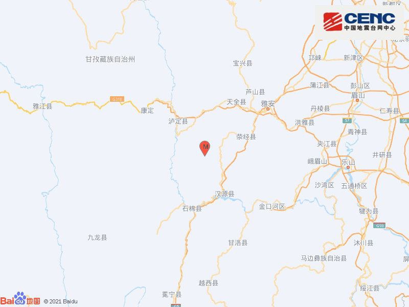 中国地震台网正式测定，5月20日8时36分在四川雅安市汉源县（北纬29.67度，东经102.48度）发生4.8级地震，震源深度20千米
