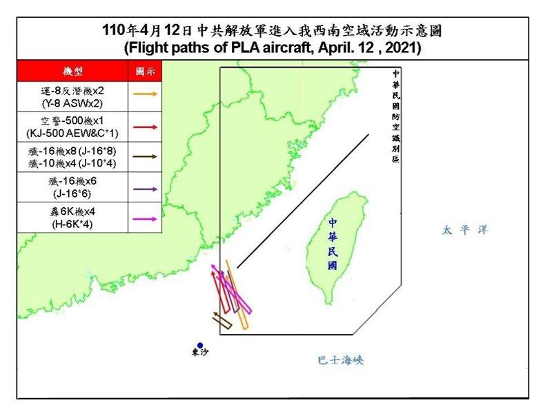 台湾空军今天发布共机动态，25架共机侵犯台湾西南防空识别区（ADIZ），不仅是4月3日起连10天扰台，也是自国防部开始公布动态以来架数最多一次