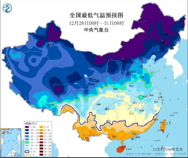 中央气象台12月27日06时发布寒潮黄色预警