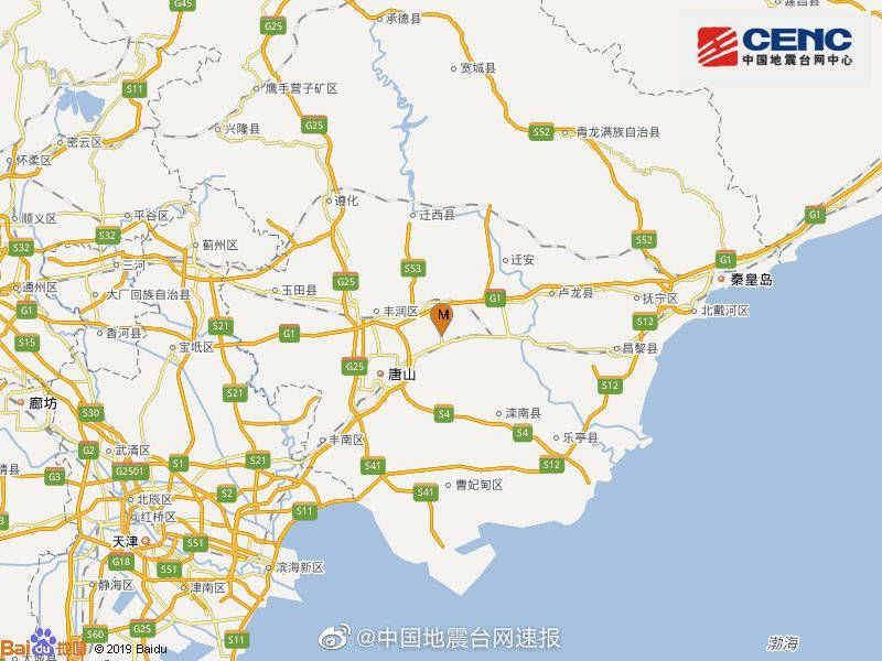中国地震台网正式测定：07月12日06时38分在河北唐山市古冶区（北纬39.78度，东经118.44度）发生5.1级地震，震源深度10千米，最大烈度为VII度